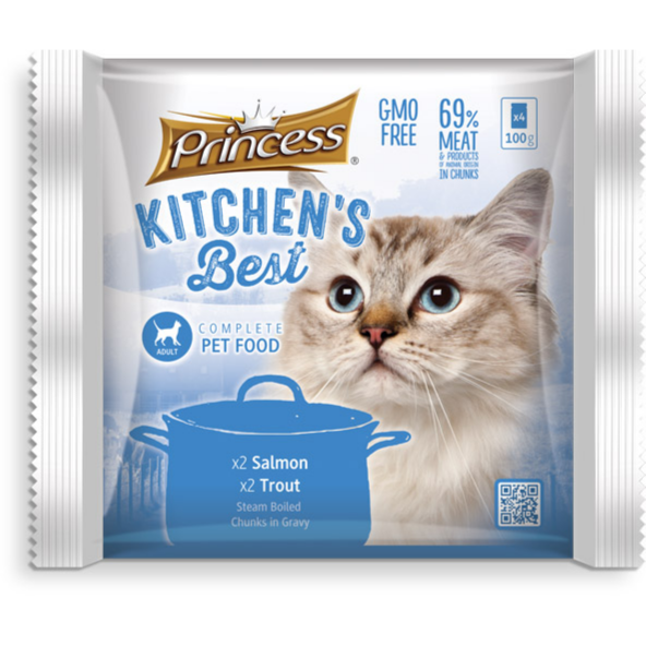 Complete Cat Food 70% Animal Protein, 2 Pack Salmon, 2 Pack Tourt (Gmo Free) Steam Boiled Chunks In Gravy 400G