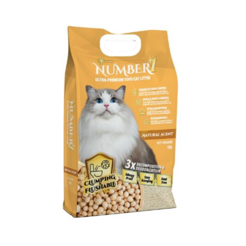 Tofu Clumping Cat Litter 10L - Unscented, Eco-Friendly, Natural & Dust-Free - Biodegradable, Non-Toxic, Ultra Absorbent Flushable Cat Litter for Kittens & Adult Cats (Pack of 1, Unscented)